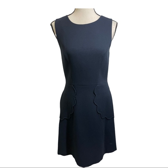 Eliza J sleeveless zipper back scallop trim pockets dress. Blue.size 4. … - Picture 9 of 11